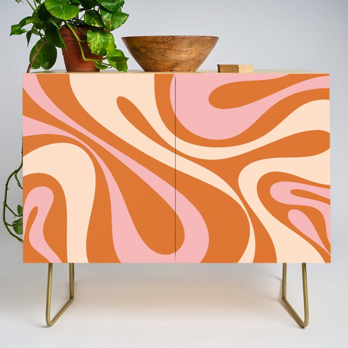 Mod Swirl Retro Abstract Pattern Orange Pink Cream Credenza Gallery Image 1
