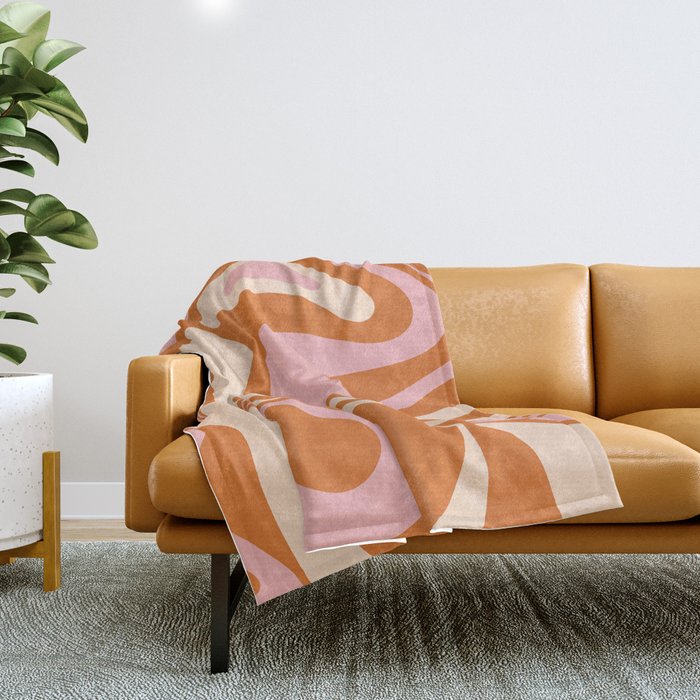 Mod Swirl Retro Abstract Pattern Orange Pink Cream Throw Blanket Gallery Image 1