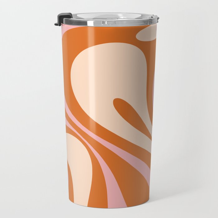 Mod Swirl Retro Abstract Pattern Orange Pink Cream Travel Mug Gallery Image 3