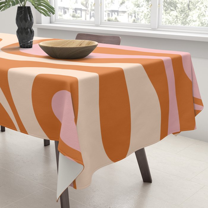 Mod Swirl Retro Abstract Pattern Orange Pink Cream Tablecloth Gallery Image 3