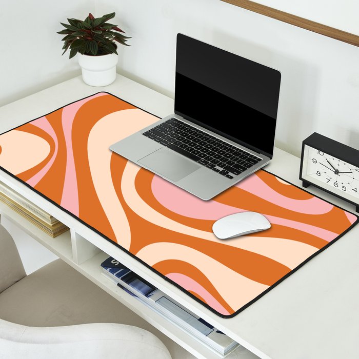Mod Swirl Retro Abstract Pattern Orange Pink Cream Desk Mat Gallery Image 2
