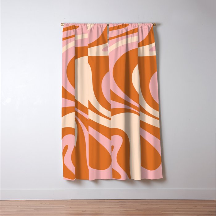 Mod Swirl Retro Abstract Pattern Orange Pink Cream Window Curtain Gallery Image 3
