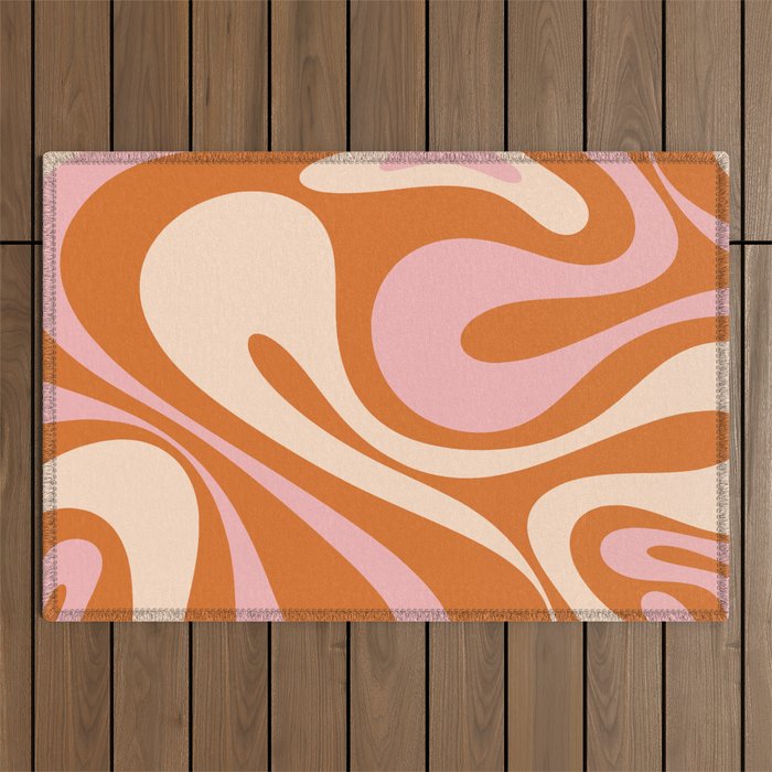 Mod Swirl Retro Abstract Pattern Orange Pink Cream Outdoor Rug Gallery Image 1