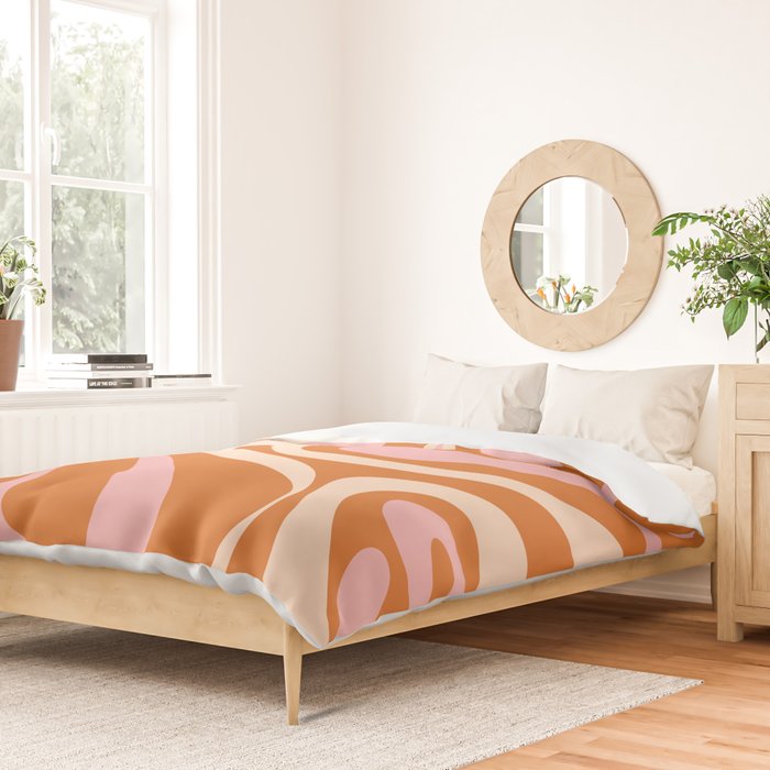 Mod Swirl Retro Abstract Pattern Orange Pink Cream Duvet Cover Gallery Image 2