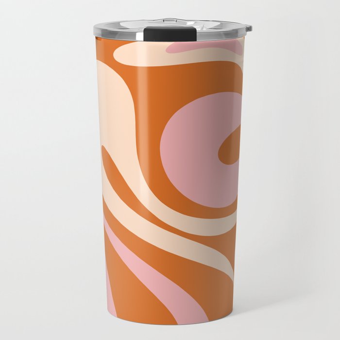 Mod Swirl Retro Abstract Pattern Orange Pink Cream Travel Mug Gallery Image 1