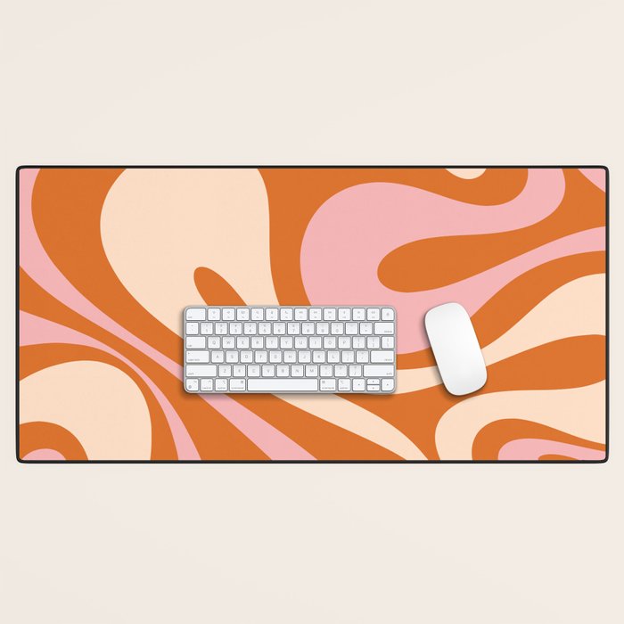 Mod Swirl Retro Abstract Pattern Orange Pink Cream Desk Mat Gallery Image 1