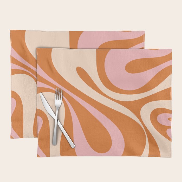 Mod Swirl Retro Abstract Pattern Orange Pink Cream Placemat Gallery Image 1