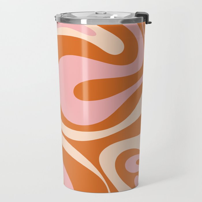 Mod Swirl Retro Abstract Pattern Orange Pink Cream Travel Mug Gallery Image 2