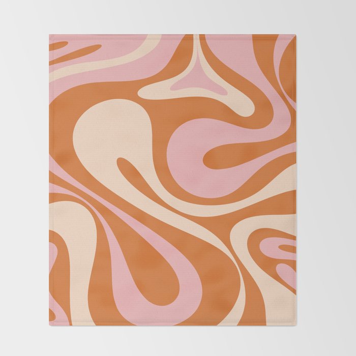 Mod Swirl Retro Abstract Pattern Orange Pink Cream Throw Blanket Gallery Image 2