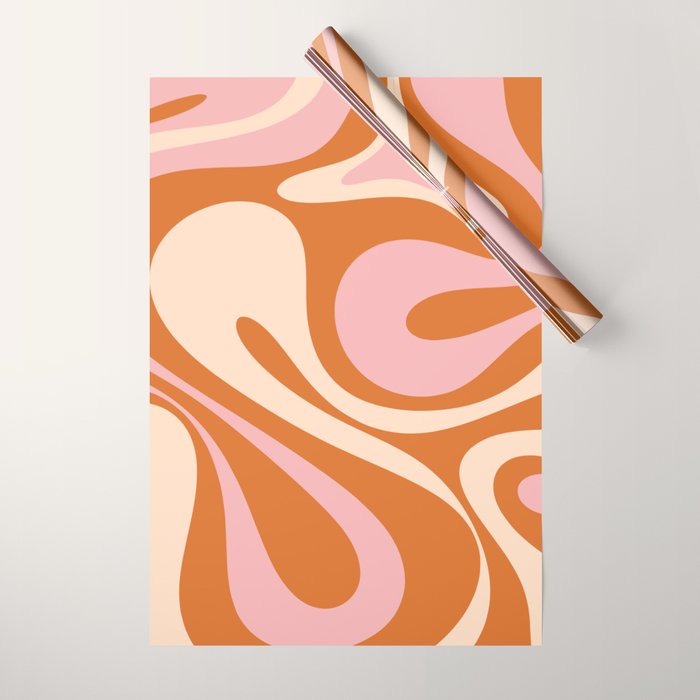 Mod Swirl Retro Abstract Pattern Orange Pink Cream Wrapping Paper Gallery Image 1