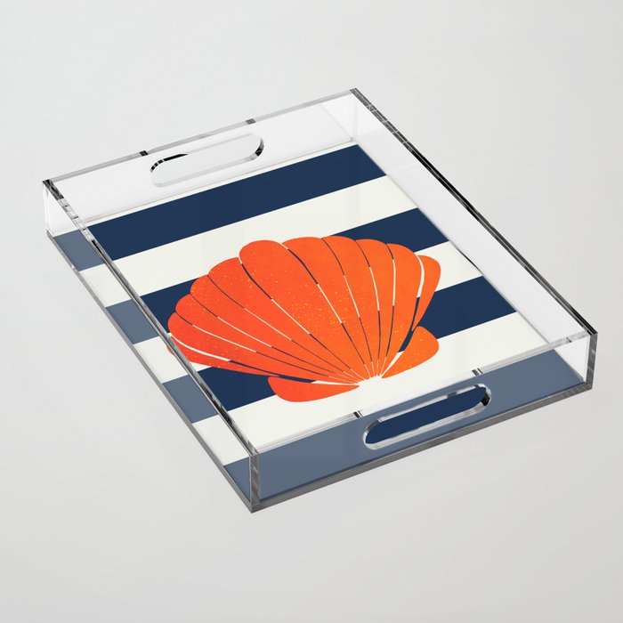 Orange clamshell and navy stripes Acrylic Tray Gallery Image 1