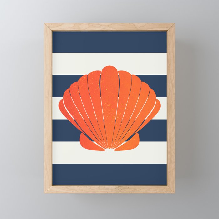 Orange clamshell and navy stripes Mini Art Print Gallery Image 1