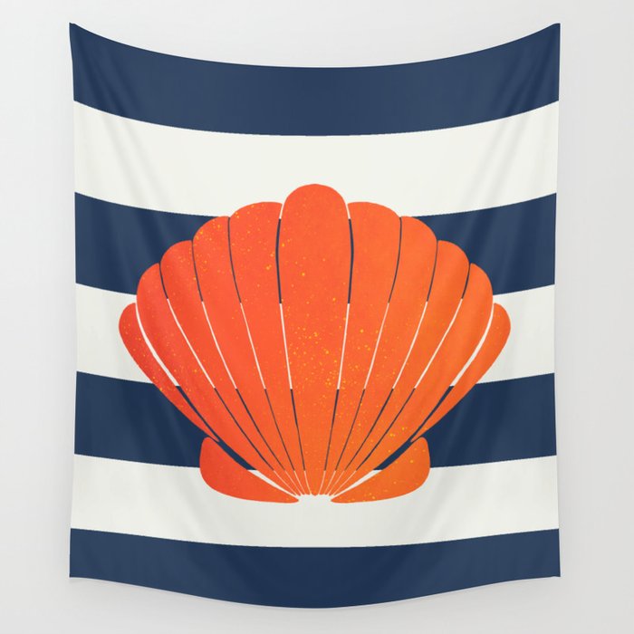 Orange clamshell and navy stripes Wall Tapestry Gallery Image 4