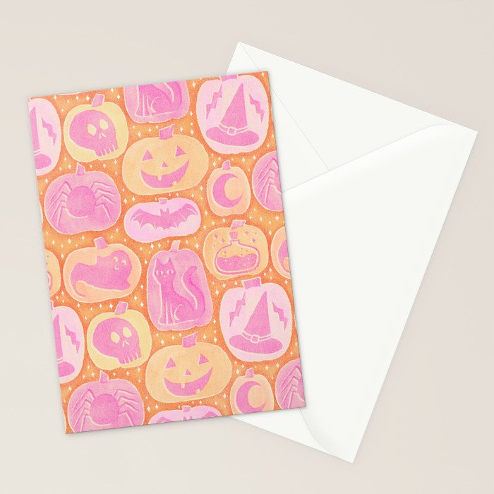 Halloween Pumpkins - pink and orange Stationery Card Gallery Image 2