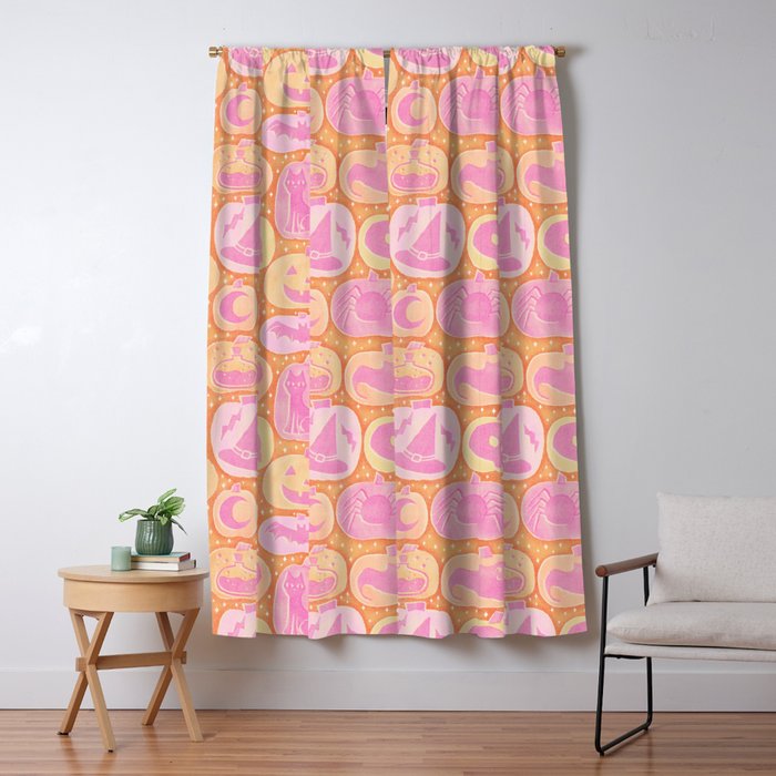 Halloween Pumpkins - pink and orange Window Curtain Gallery Image 1