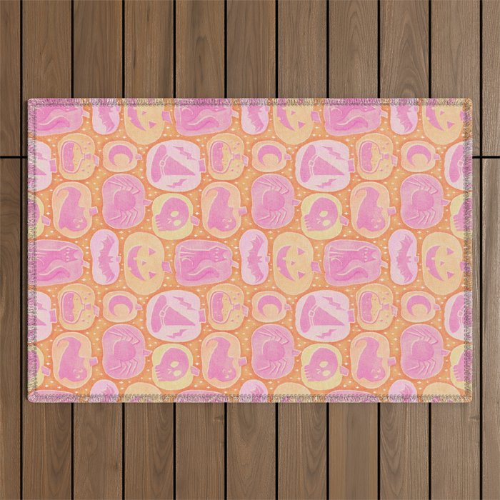 Halloween Pumpkins - pink and orange Outdoor Rug Gallery Image 1
