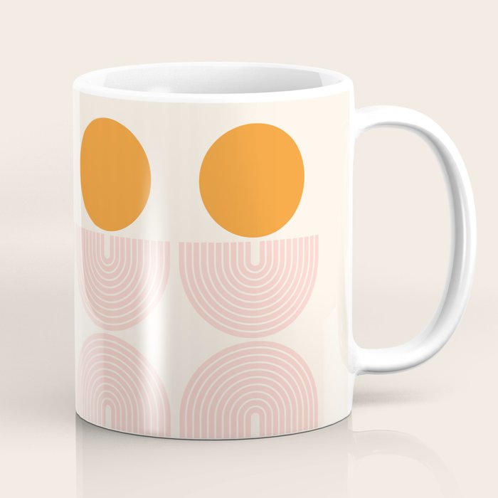 Mid Century Modern Geometric 43 in Coral Orange (Rainbow and Sun Abstraction) Coffee Mug Gallery Image 1