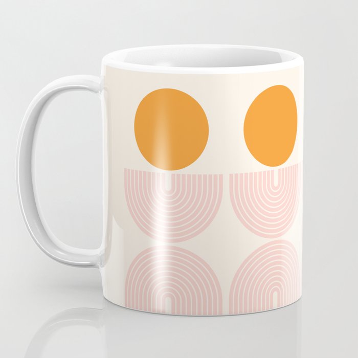 Mid Century Modern Geometric 43 in Coral Orange (Rainbow and Sun Abstraction) Coffee Mug Gallery Image 3