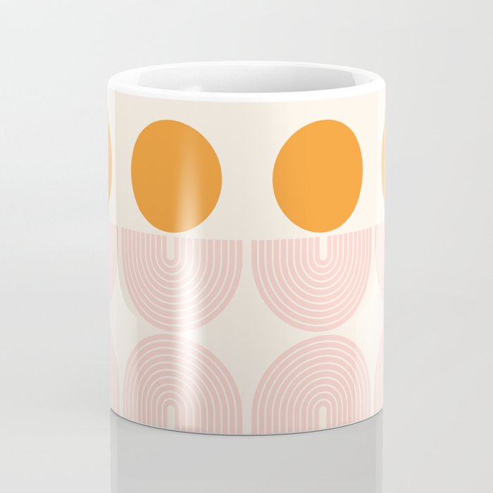 Mid Century Modern Geometric 43 in Coral Orange (Rainbow and Sun Abstraction) Coffee Mug Gallery Image 4