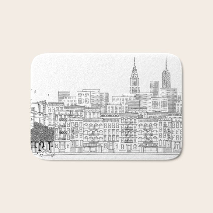New York Hand Drawn Illustration Bath Mat Gallery Image 1