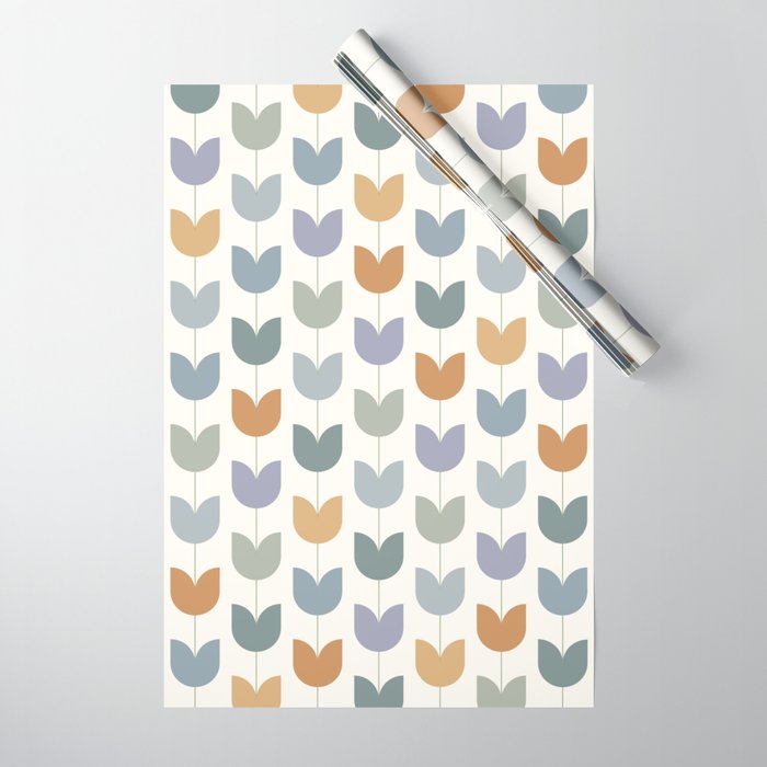 Spring Tulips XI Natural Multicolor Mid Century Flowers Wrapping Paper Gallery Image 1
