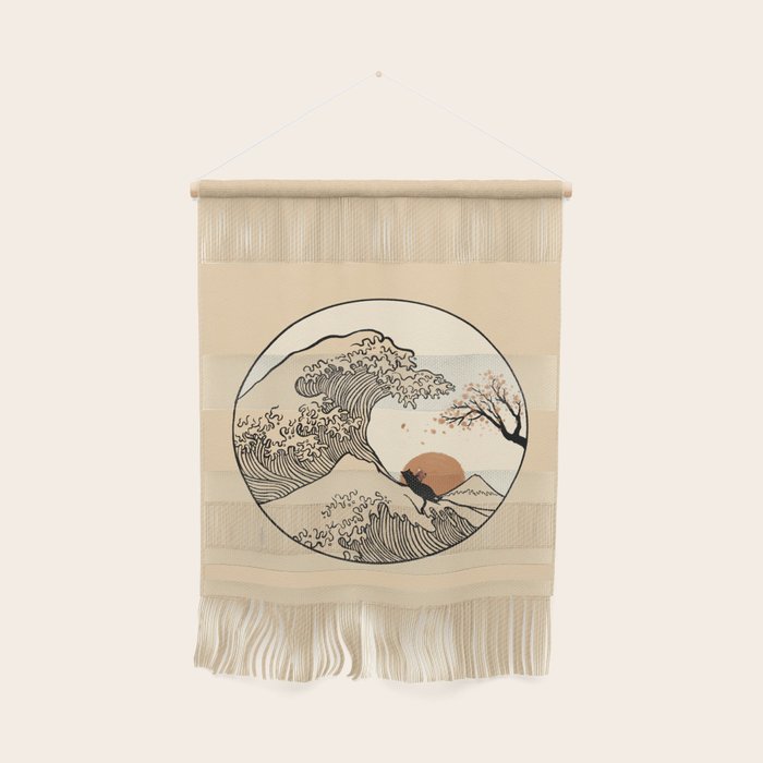 Autumn Tree spring fall Great Wave cat reading Wall Hanging Gallery Image 1