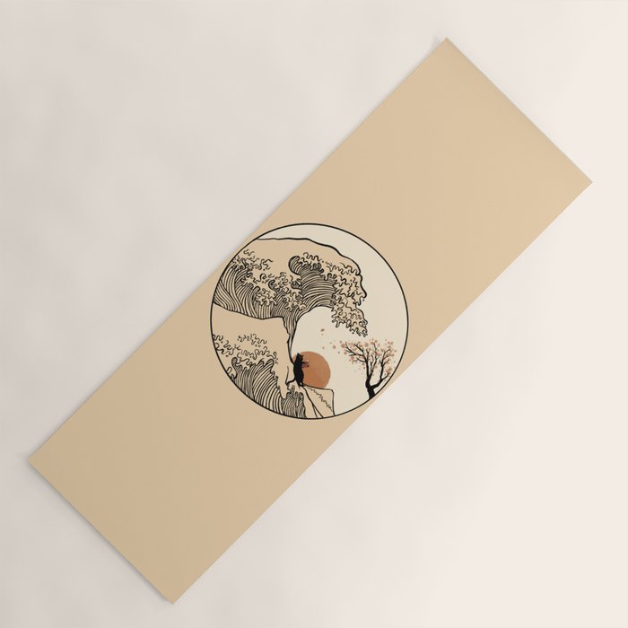 Autumn Tree spring fall Great Wave cat reading Yoga Mat Gallery Image 1