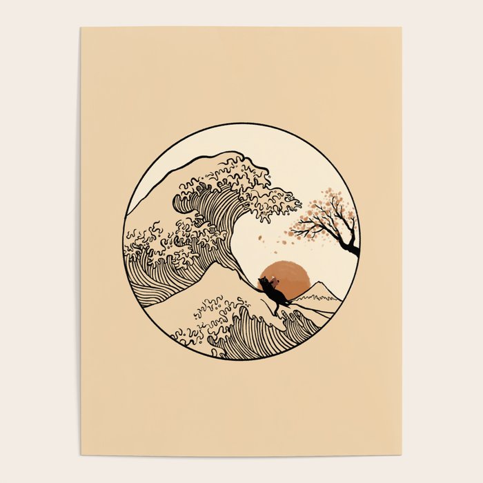 Autumn Tree spring fall Great Wave cat reading Poster Gallery Image 4
