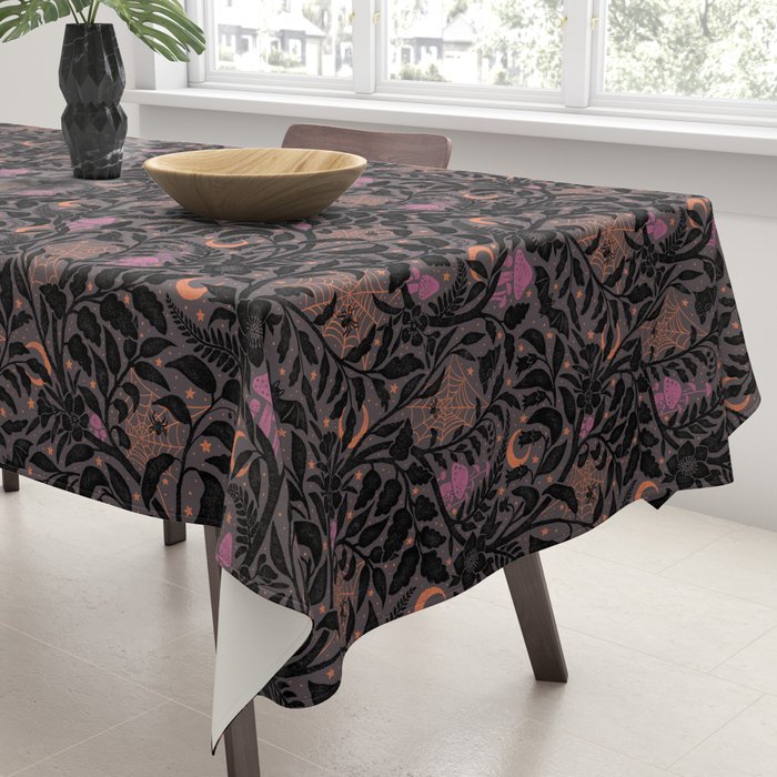 Mysterious Garden - black, gray, orange, and purple Tablecloth Gallery Image 3