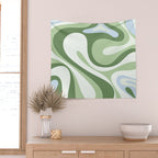 Mod Swirl Retro Abstract Pattern in Olive Sage Green and Light Blue Wall Tapestry Gallery Image 2