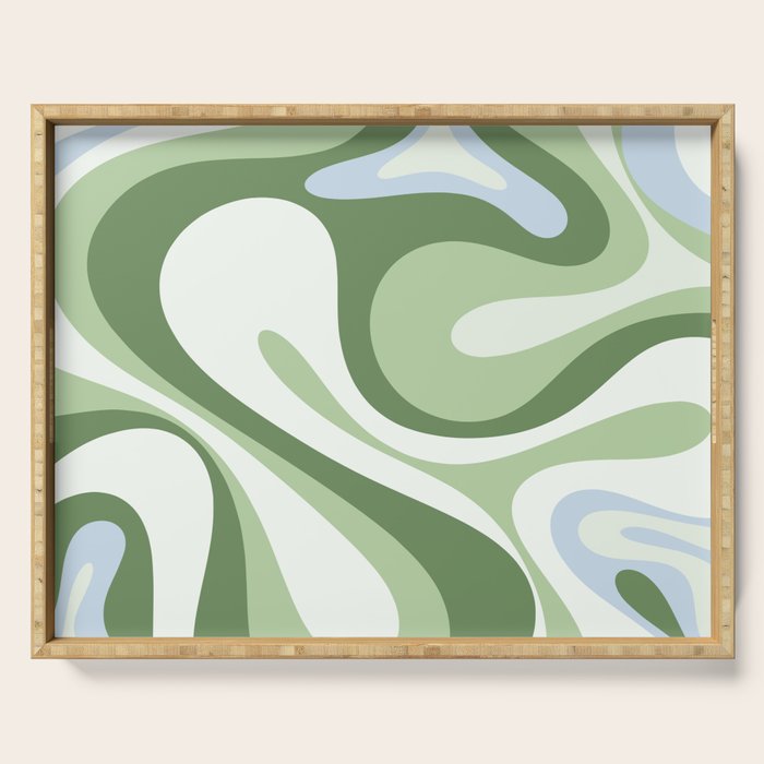 Mod Swirl Retro Abstract Pattern in Olive Sage Green and Light Blue Serving Tray Gallery Image 1