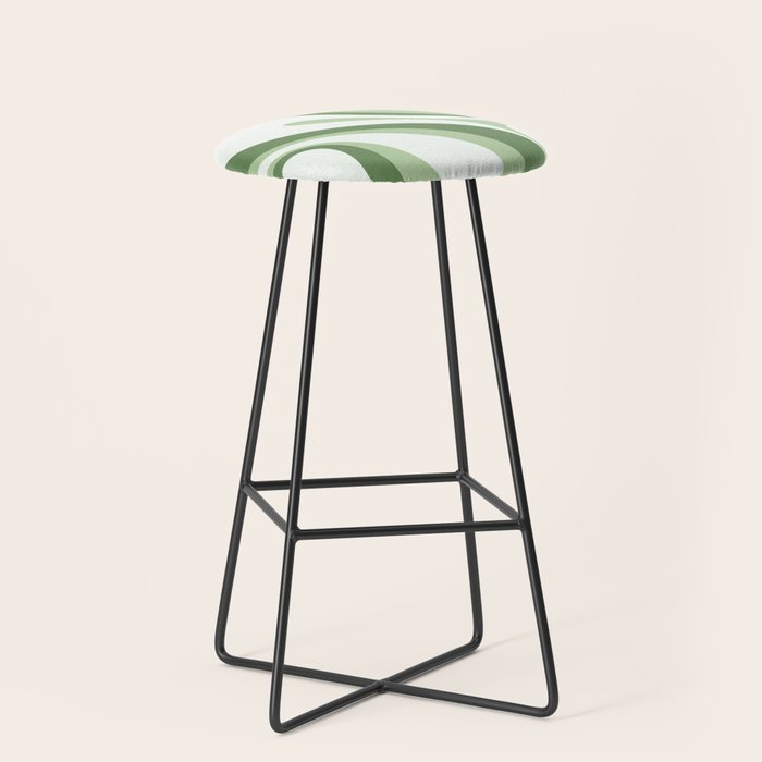 Mod Swirl Retro Abstract Pattern in Olive Sage Green and Light Blue Stool Gallery Image 1