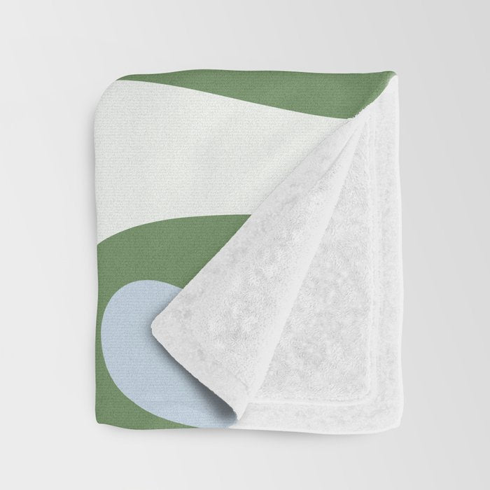 Mod Swirl Retro Abstract Pattern in Olive Sage Green and Light Blue Throw Blanket Gallery Image 3
