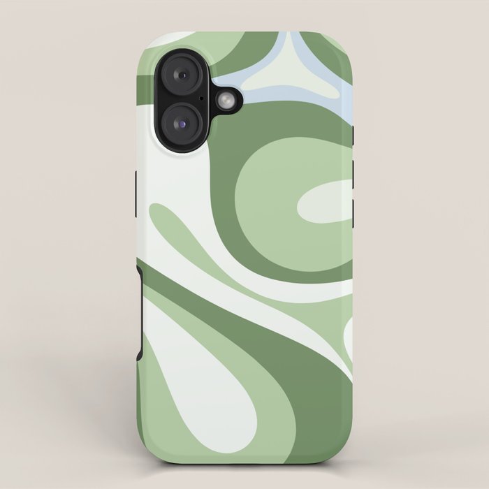 Mod Swirl Retro Abstract Pattern in Olive Sage Green and Light Blue iPhone Case Gallery Image 1