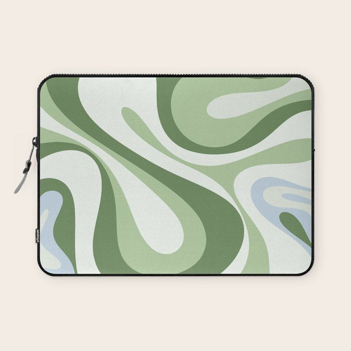 Mod Swirl Retro Abstract Pattern in Olive Sage Green and Light Blue Laptop Sleeve Gallery Image 1