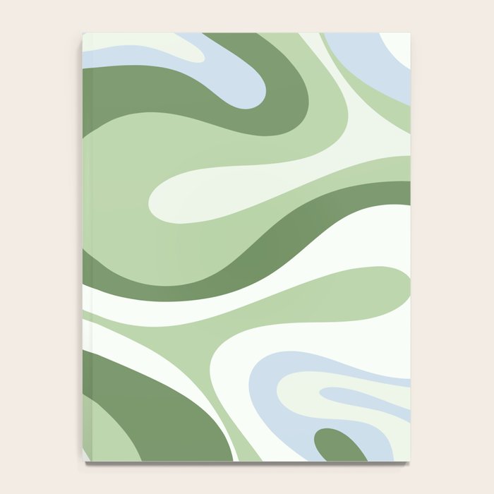 Mod Swirl Retro Abstract Pattern in Olive Sage Green and Light Blue Notebook Gallery Image 4