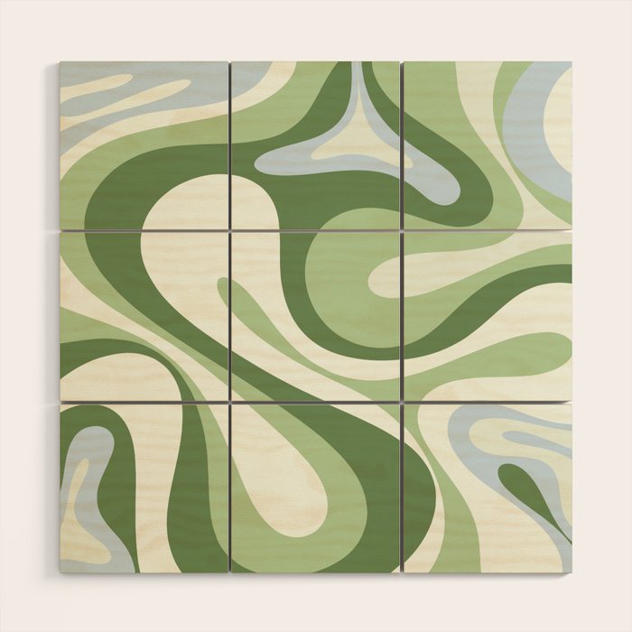 Mod Swirl Retro Abstract Pattern in Olive Sage Green and Light Blue Wood Wall Art Gallery Image 1