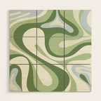 Mod Swirl Retro Abstract Pattern in Olive Sage Green and Light Blue Wood Wall Art Gallery Image 1