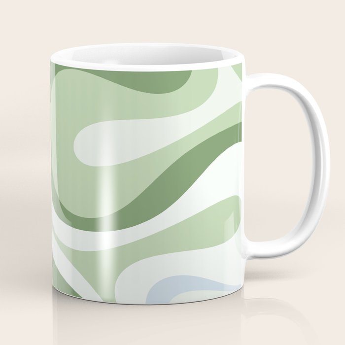Mod Swirl Retro Abstract Pattern in Olive Sage Green and Light Blue Coffee Mug Gallery Image 1