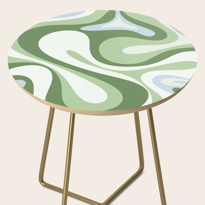 Mod Swirl Retro Abstract Pattern in Olive Sage Green and Light Blue Side Table Gallery Image 2