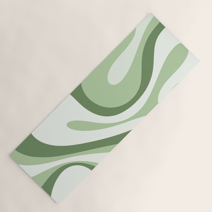 Mod Swirl Retro Abstract Pattern in Olive Sage Green and Light Blue Yoga Mat Gallery Image 1