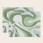Mod Swirl Retro Abstract Pattern in Olive Sage Green and Light Blue Placemat Gallery Image 1