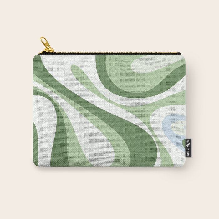 Mod Swirl Retro Abstract Pattern in Olive Sage Green and Light Blue Carry All Pouch Gallery Image 1