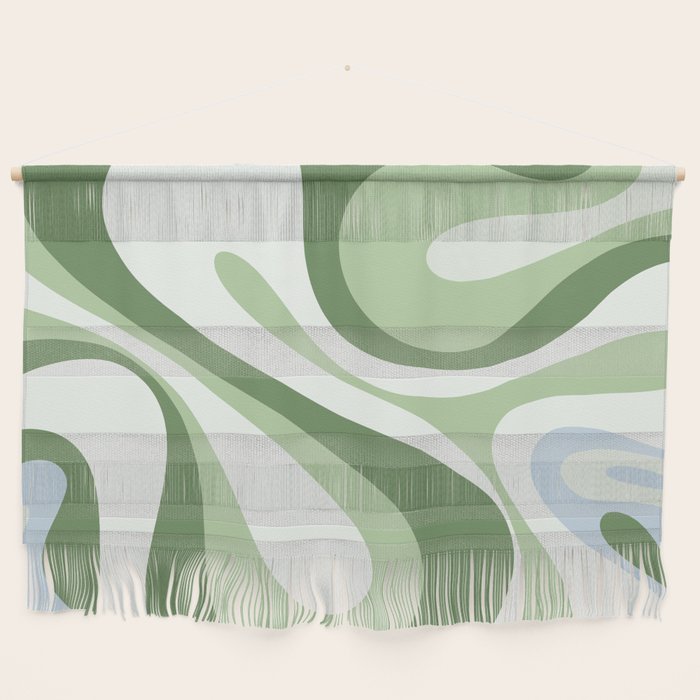 Mod Swirl Retro Abstract Pattern in Olive Sage Green and Light Blue Wall Hanging Gallery Image 1