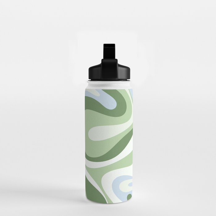 Mod Swirl Retro Abstract Pattern in Olive Sage Green and Light Blue Water Bottle Gallery Image 2