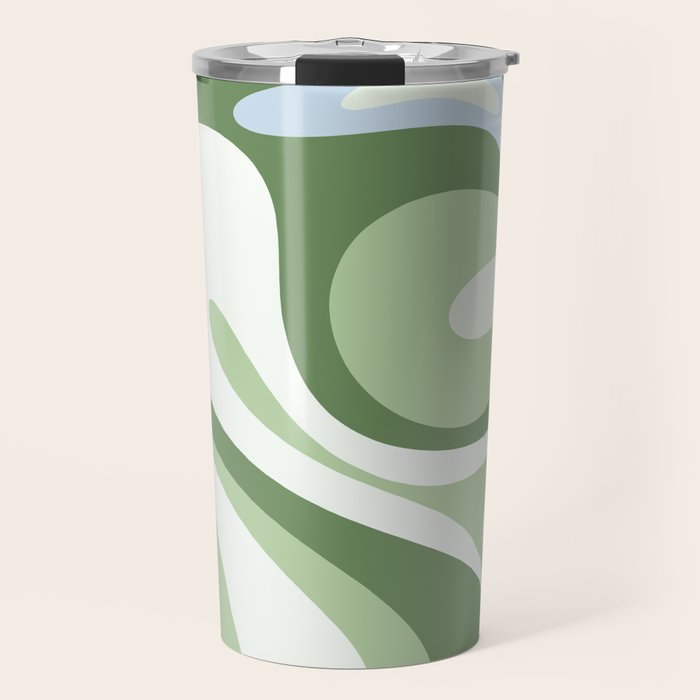Mod Swirl Retro Abstract Pattern in Olive Sage Green and Light Blue Travel Mug Gallery Image 1