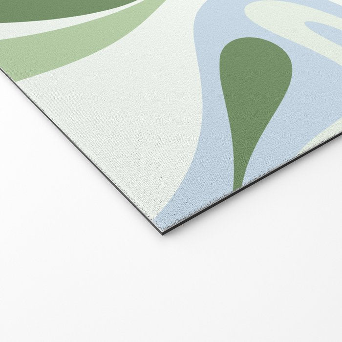 Mod Swirl Retro Abstract Pattern in Olive Sage Green and Light Blue Welcome Mat Gallery Image 2