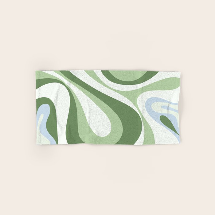 Mod Swirl Retro Abstract Pattern in Olive Sage Green and Light Blue Bath Towel Gallery Image 1