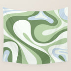 Mod Swirl Retro Abstract Pattern in Olive Sage Green and Light Blue Wall Tapestry Gallery Image 4