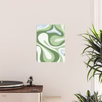 Mod Swirl Retro Abstract Pattern in Olive Sage Green and Light Blue Poster Gallery Image 2